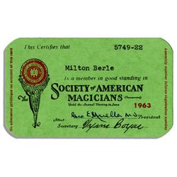 Milton Berle's 1963 Society of American Magicians Card