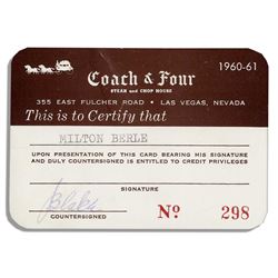Milton Berle Estate Membership Card to the Coach Four