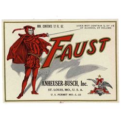 Anheuser-Busch Faust Label Prohibition Era Beer Brewery