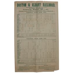 1874 Boston & Albany Railroad Broadside re Rail Schedul