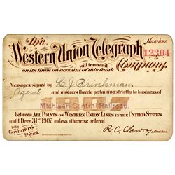 1907 Western Union Railroad Franking Privilege Railroad