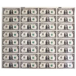 Uncut Sheet 32 $1 Federal Reserve Notes Series 2003-A C