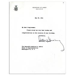 Supreme Court Justice Arthur Goldberg Signed Letter