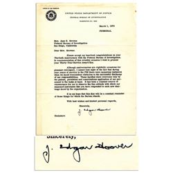 J. Edgar Hoover Typed Letter Signed FBI Stationery 1970