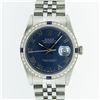 Image 4 : Rolex Mens Stainless Steel Blue Roman Diamond & Sapphire 36MM Datejust Wristwatc