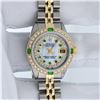 Image 4 : Rolex Ladies 2 Tone MOP Diamond & Emerald Datejust Wristwatch With Rolex Box