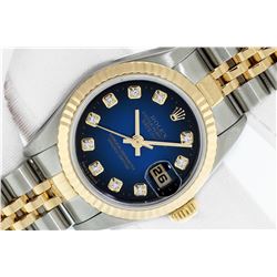 Rolex Ladies 18K 2T YG/SS Original Blue Vignette Diamond Datejust 26mm with Box