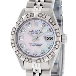 Rolex Ladies Stainless Steel Pink MOP Pyramid Diamond Datejust Wristwatch 26MM