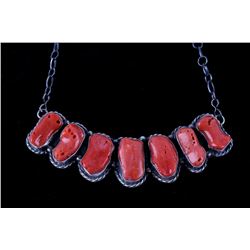 Navajo Sterling & Coral Gemstone Necklace Signed