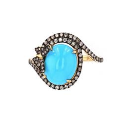 Turquoise & Brilliant Diamond14k Yellow Gold Ring
