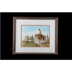Original Western Cowboy Watercolor C. Winoate 1975