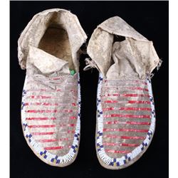 Sioux Quilled & Beaded Hide Moccasins c. 1870-1880