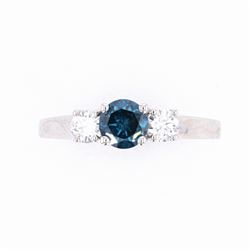 Blue Diamond Art Deco 14k White Gold Ring