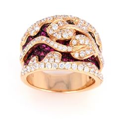 Hot Pink Ruby & Diamond 18k Yellow Gold Ring