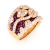 Image 8 : Hot Pink Ruby & Diamond 18k Yellow Gold Ring