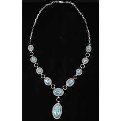 Navajo Alvin Joe Mojave Turquoise Silver Necklace