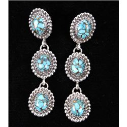 Navajo Alvin Joe Mojave Turquoise Silver Earrings