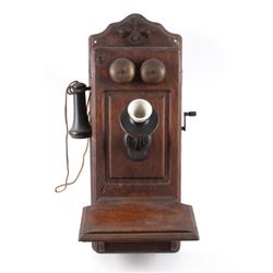 Early 1900s Kellogg Oak Wall Switchboard Telephone