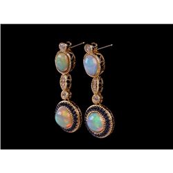 Ethiopian Opal Blue Sapphire & Diamond Earrings