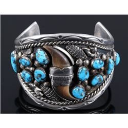 Navajo Kingman Turquoise & Bear Claw Bracelet