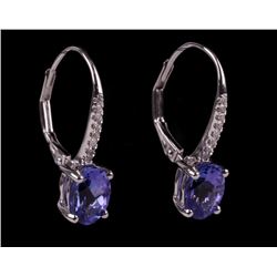 Oval Tanzanite & Diamond 14k White Gold Earrings