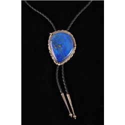 Navajo Signed Sterling Lapis Lazuli Bolo Tie