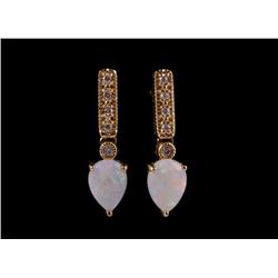 Australian Opal & Round Diamond 14k Gold Earrings