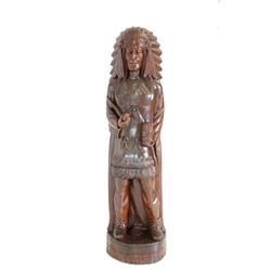 Early Solid Wood Carved Cigar Store Indian Chief
