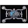 Image 3 : Navajo Kingman Turquoise Sand Cast Belt Buckle