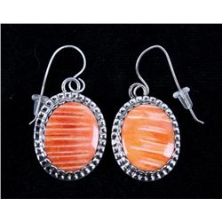 Navajo Herbert Tsosie Spiny Oyster Silver Earrings