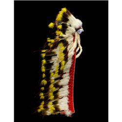 Crow Beaded Feather Headdress w/ Feather Trailer