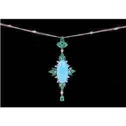 Turquoise & Emerald 18k White Gold Necklace
