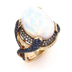 Ethiopian Opal & Blue Sapphire 14k Gold Ring