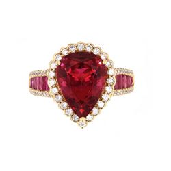 Rubellite Tourmaline & Diamond 18k Gold Ring