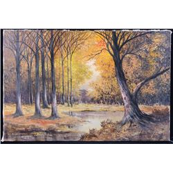 Original Signed Fall Forest Landscape Oil Painting