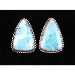 Navajo E. Kee Sterling Silver & Larimar Earrings