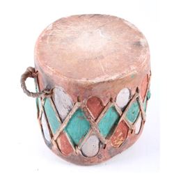 Cochiti Painted Wood & Rawhide Drum c. 1900
