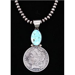 Navajo Kingman Turquoise Morgan Dollar Necklace