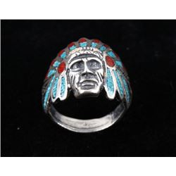 Navajo Sterling Silver & Chip Inlay Chieftain Ring