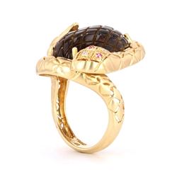 Champagne Quartz & Ruby 14k Gold Snake Ring