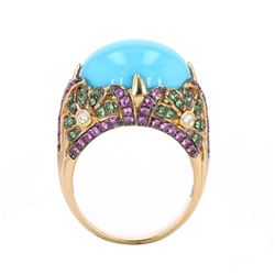 Turquoise & Sapphire Diamond 14k Gold Ring
