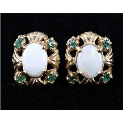 Lightning Ridge Opal & Emerald 10K Gold Earrings