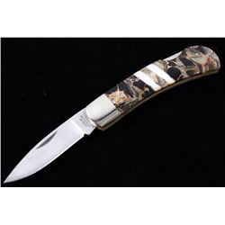 Rare Onyx, Abalone & MOP Bronze Damascus Knife