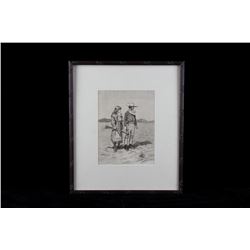J.M. Leahy Original Early Western Couple Drawing