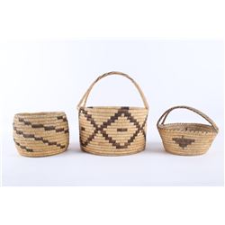 Collection of Three Papago Indian Woven Baskets