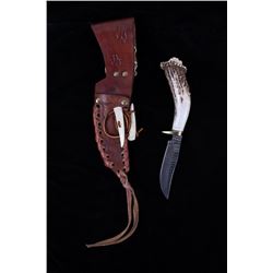 Custom Mark Horvat Antler Handle Knife & Scabbard