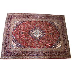 1930's Kashan Persian Hand Knotted Wool Area Rug