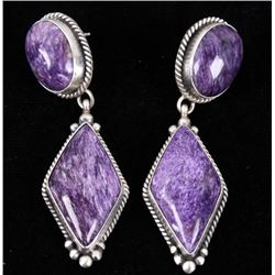 Navajo E. Kee Sterling Silver Charoite Earrings