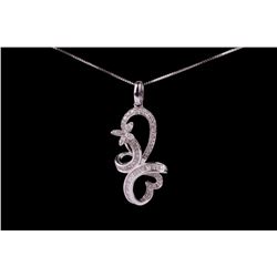 Diamond 18k White Gold Ribbon Set Flower Necklace