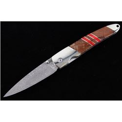 Spalted Beech Wood & Coral Damascus Knife
